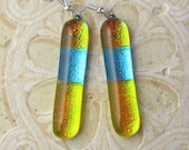 Earrings, Fused Dichroic Glass, Cool Colors   - DGE 246