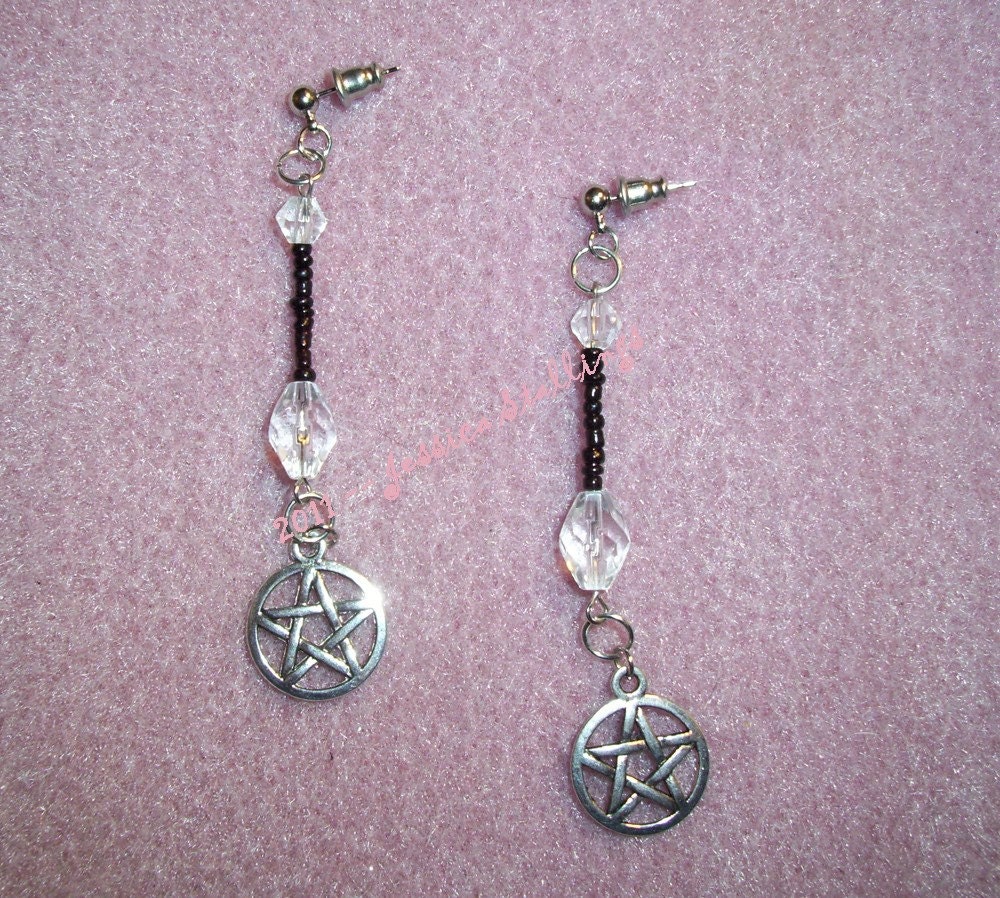 Dark Crystal Pentagram Earrings