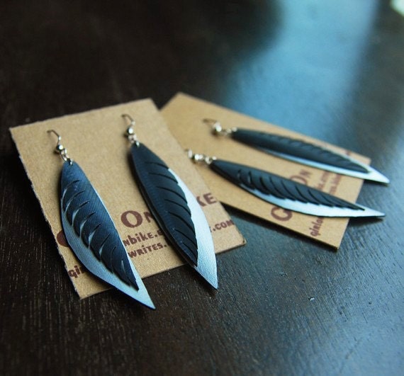 Oak (Silver or Gold) - Recycled Bike tube earrings