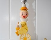 Vintage Wooden Yellow Nursery Clown Lamp 1960s