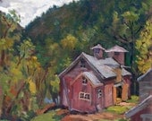 Original Painting, Berkshire Barns. Oil on Canvas, Impressionist Plein Air Landscape