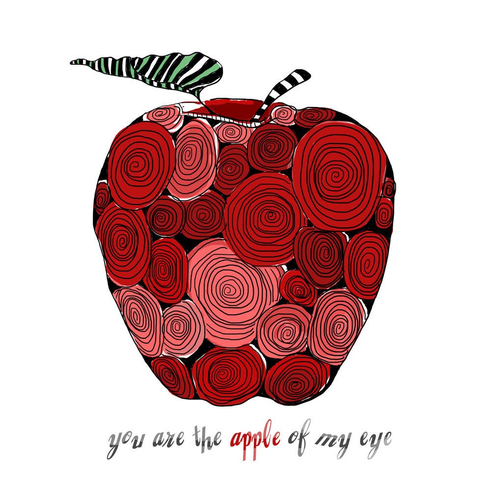 Swirly Apple Signed Print / square 8x8 Print / Kitchen Decor