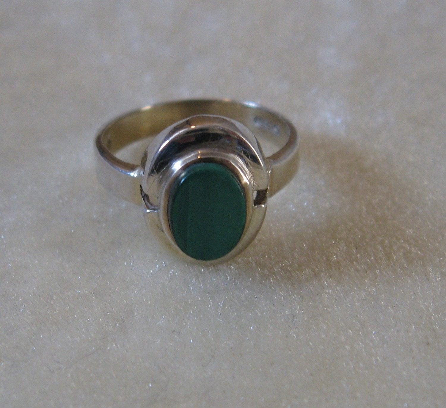 Vintage Sterling Silver Ring With Green Colored Stone