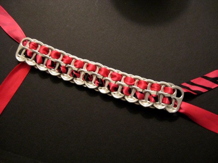 Recycled Soda Pop Can Tab Bracelet Ribbon Tiger Striped