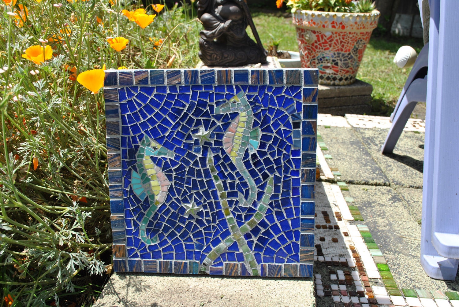 Seahorse Mosaic Tile Garden Stepping Stone