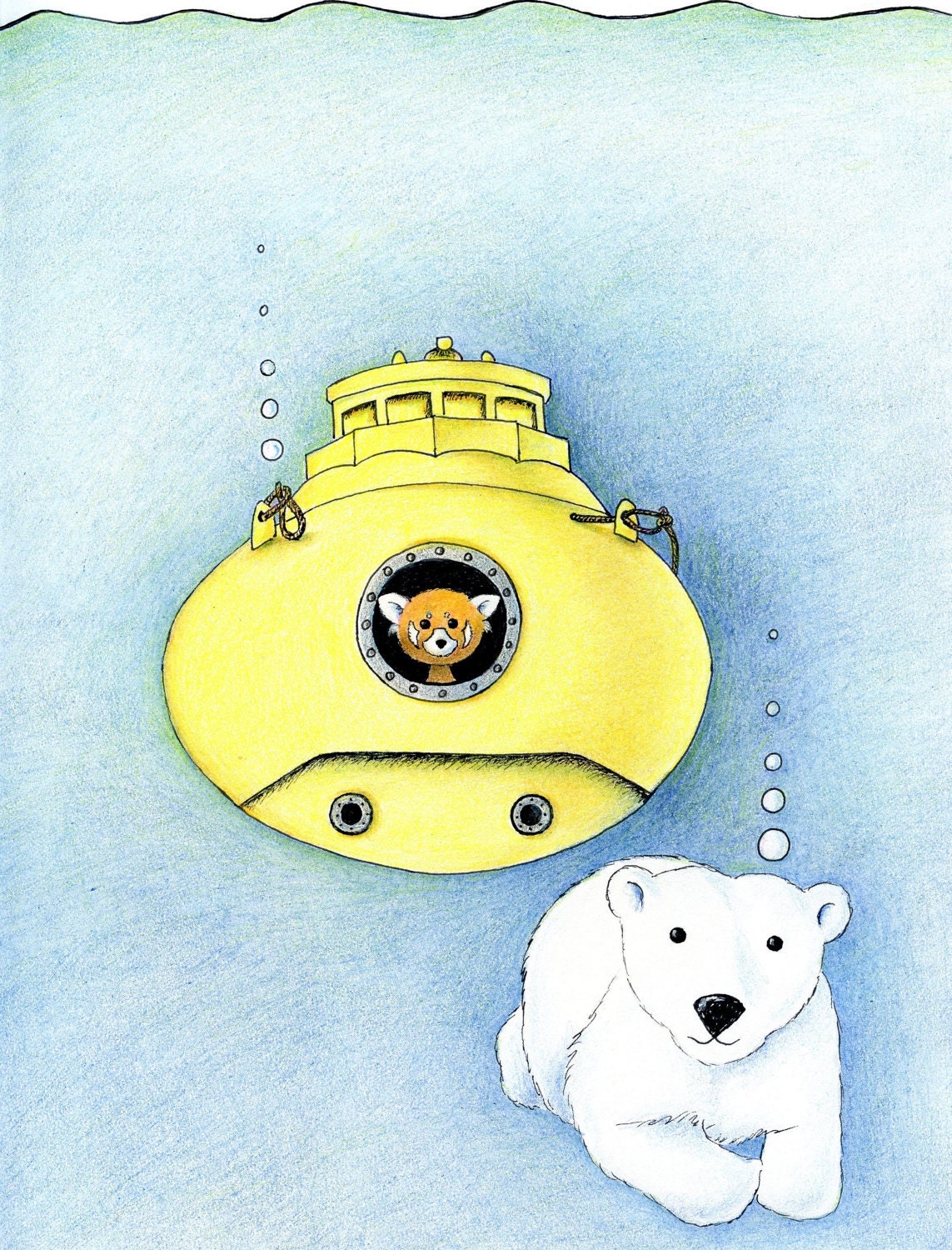 Walter and Jack in a Yellow Submarine 8 x 10 inch Print by SBMathieu