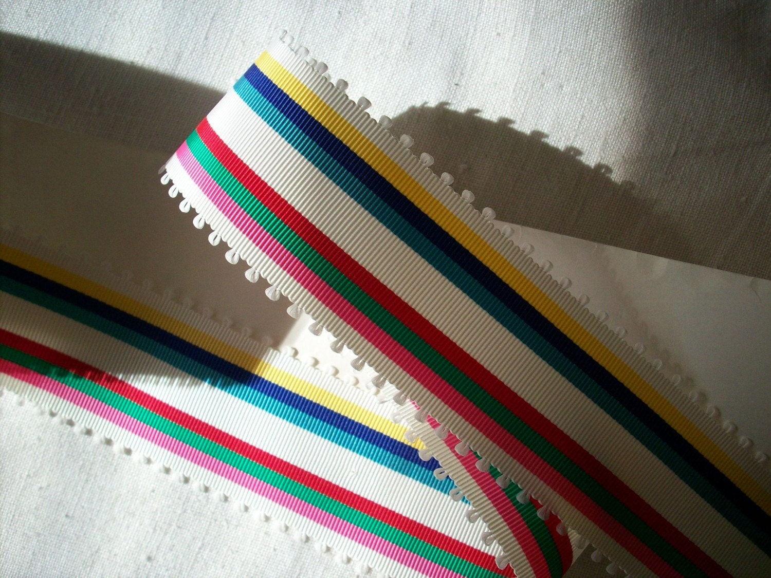 BY THE SPOOL too 3 yds. of vintage picot edged striped grosgrain ribbon, more avail.