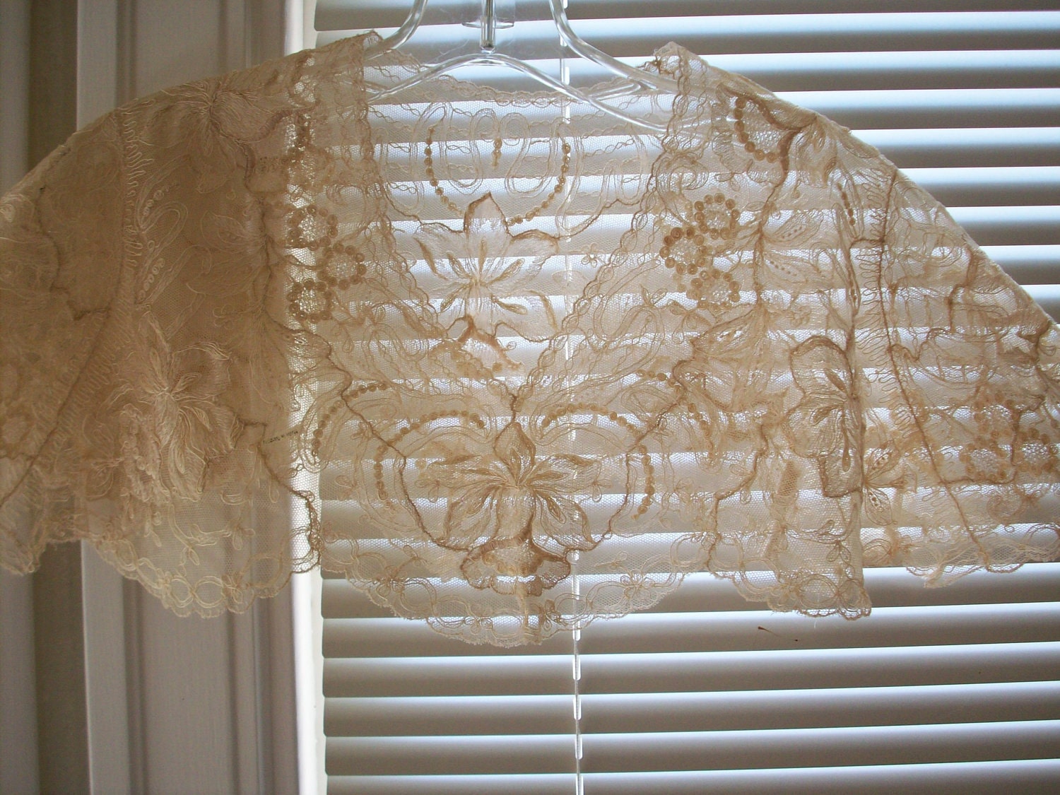 1 Capelet of Breathtaking  embroidered net lace in ivory with daffodils