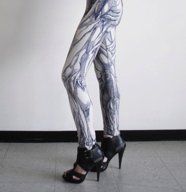 Anatomical Leggings - Hand Printed Vintage Medical Illustrations of Muscle Structure - Tan