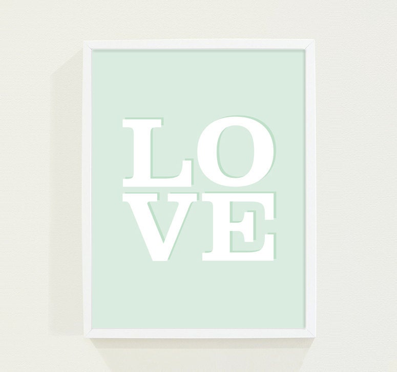 Baby Nursery Art Decor in Mint Green Pastel - Love Poster Nursery Wall Art Typography Print - Kids Wall Art - Valentine - Valentines Day