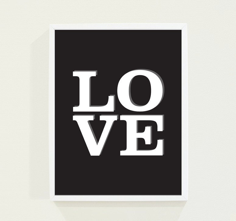 Black and White Love Wall Art Poster - Minimalist Love Typography Print - Valentine - Valentines Day