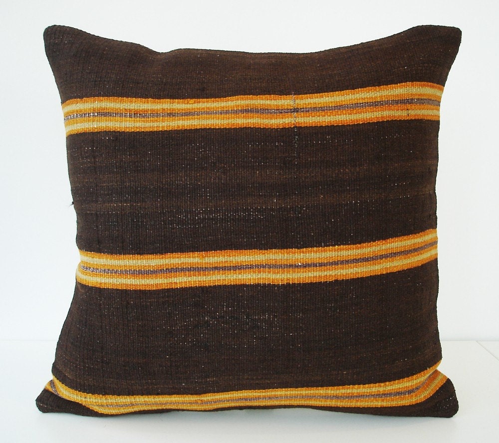 Sukan / Hand Woven - Turkish Striped Kilim Pillow Cover - 18x18