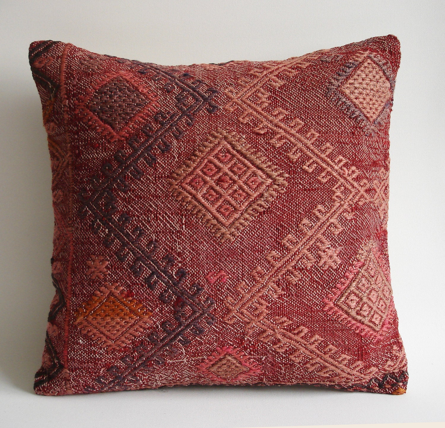 Sukan / SOFT Hand Woven - Turkish  Kilim Pillow Cover - 16x16 inch