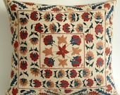 Sukan / Vintage Hand Embroidered Silk  Suzani Pillow Cover