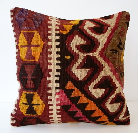 Sukan / Hand Woven - Turkish Anadolu Kilim Pillow Cover - 16x16 inch