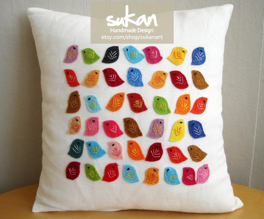 Sukan / Color Birds Linen Pillow Cover - Custom Pillow Cover - Valentine Day Gift - Decorative Pillows - Accent Pillow - Throw Pillow