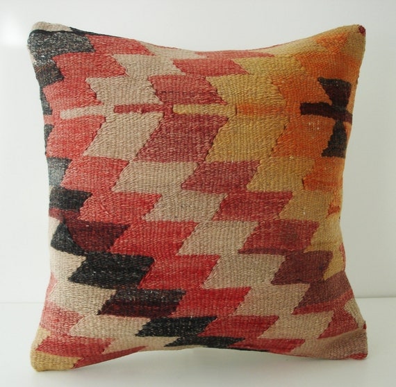 Sukan / SOFT Hand Woven - Turkish Kilim Pillow Cover - 16x16