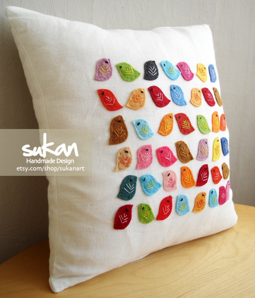Sukan / Color Birds Linen Pillow Cover - Custom Pillow Cover - Valentine Day Gift - Decorative Pillows - Accent Pillow - Throw Pillow