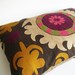 Sukan / Vintage Hand Embroidered Silk Suzani Pillow Cover - 16x25 inch - Egg Yellow Purple Pink Beige Green Dirty Black
