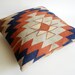 Sukan / Handwoven Vintage Turkish Kilim Pillow Cover, Decorative Pillows, Accent Pillow, Throw Pillow, 16x16 inch Navy Blue, Cream