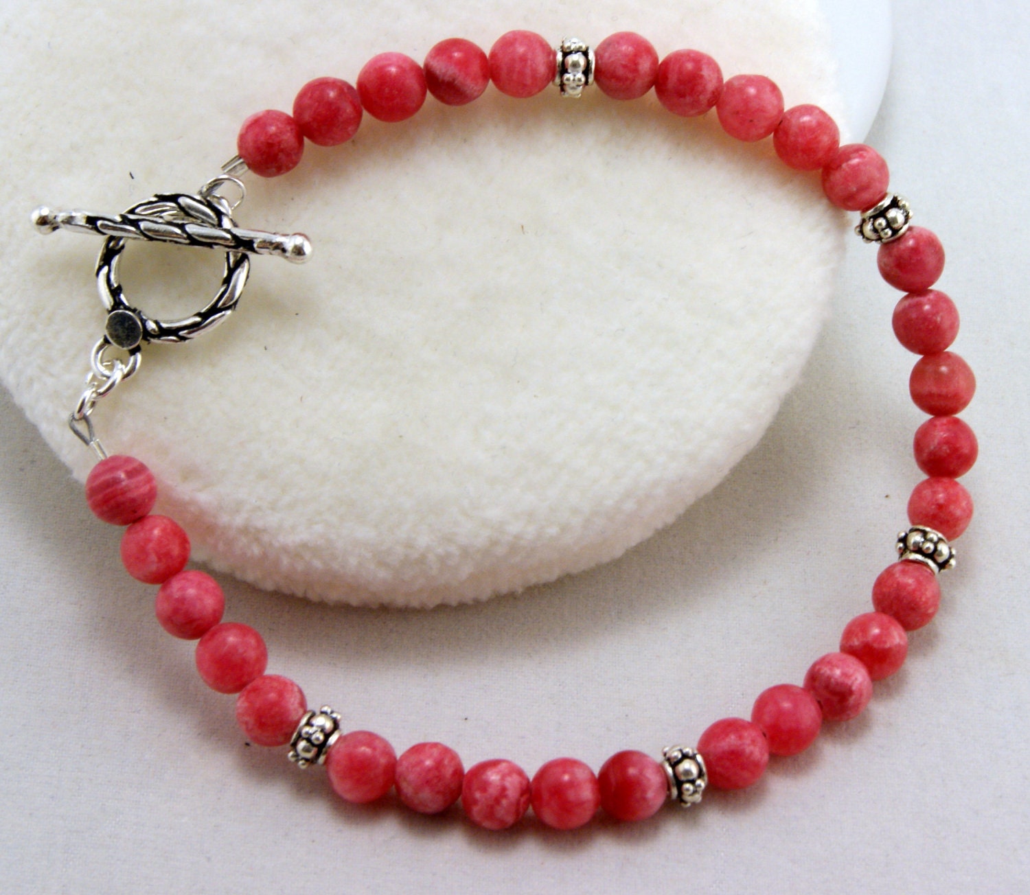 Pink Agate and Sterling Silver Bracelet