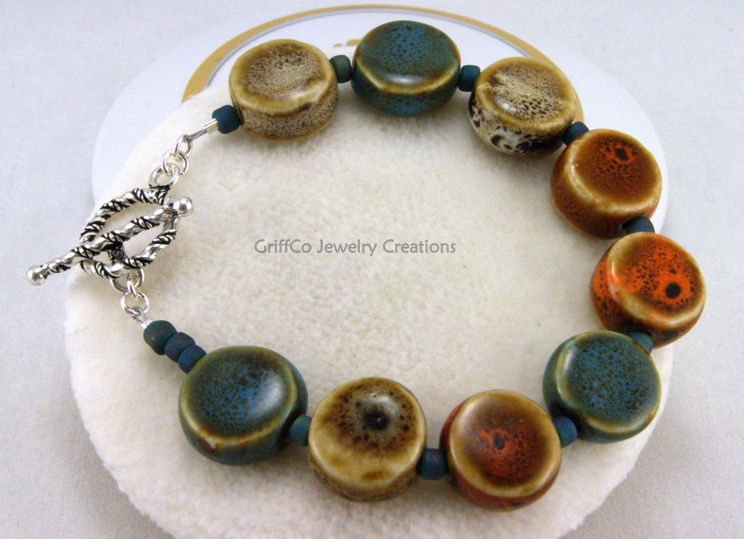 Warm Beach Colored Ceramic and Sterling Bracelet
