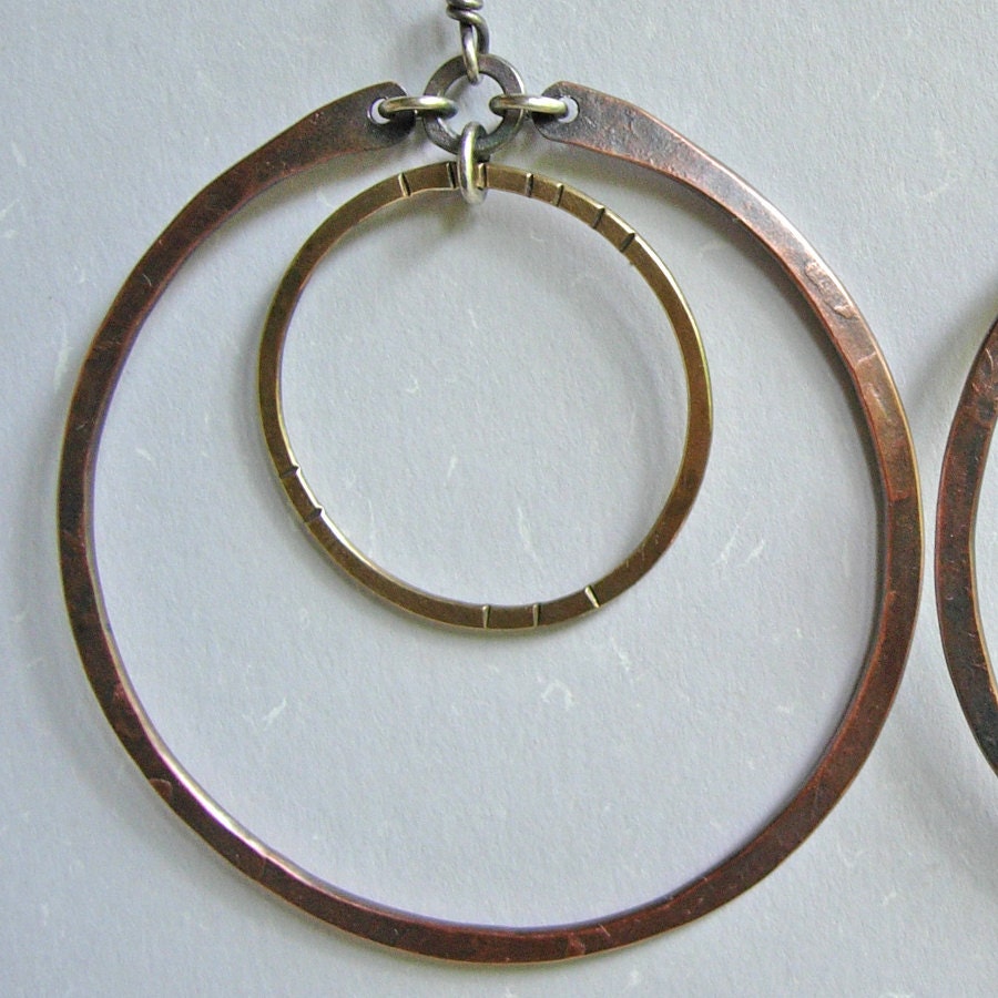 Copper Silver and Brass LARGE Hoop Earrings
