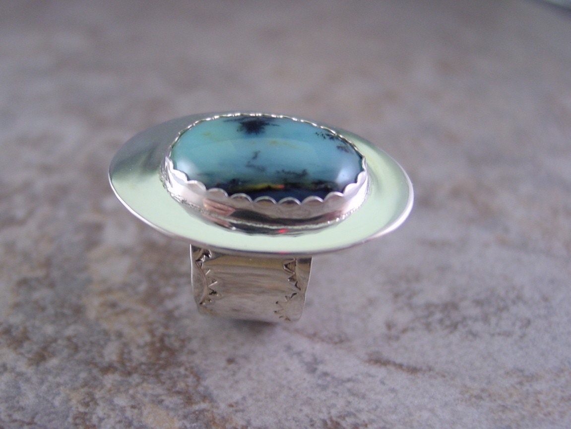 Blue Peruvian Opal Ring - Size 7 Sterling Silver - An Original by Lita