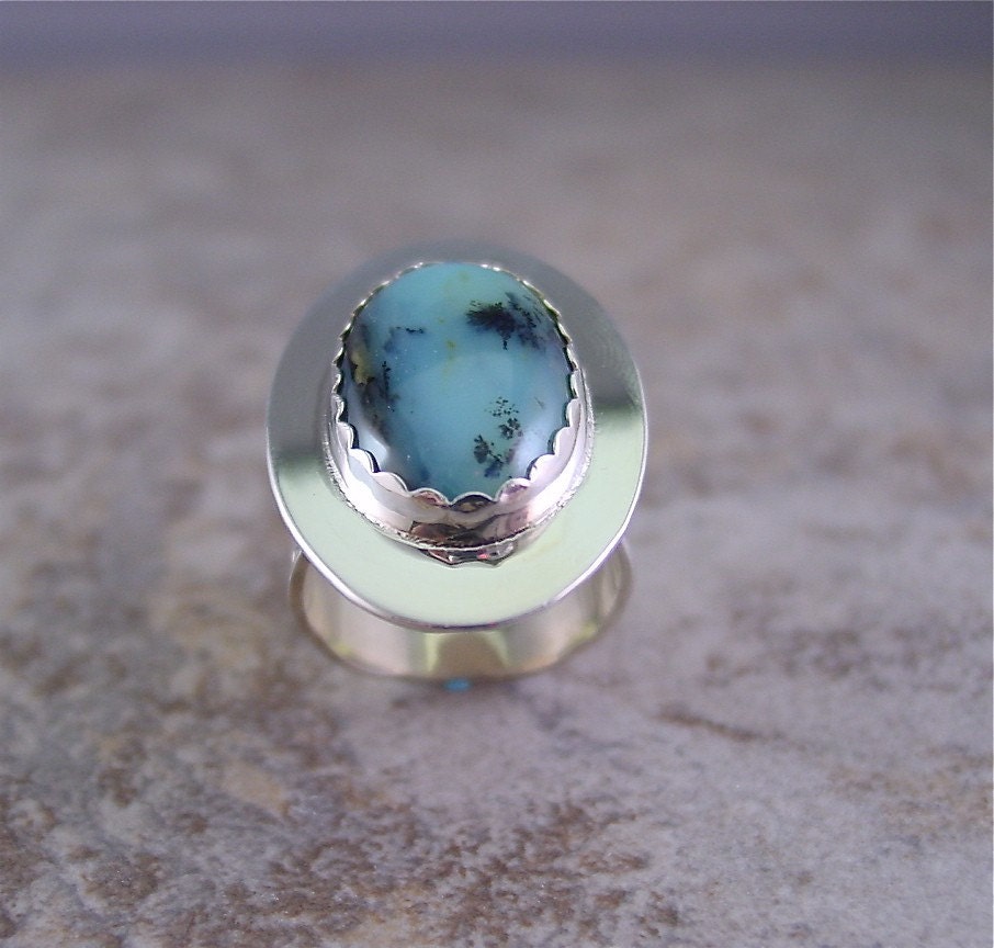 Blue Peruvian Opal Ring - Size 7 Sterling Silver - An Original by Lita