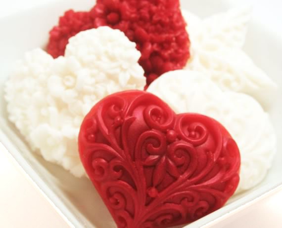 SALE - Gift Soap Set Heart Soap - Red White Sweet Peppermint Vanilla Hostess Gift Decorative Soap