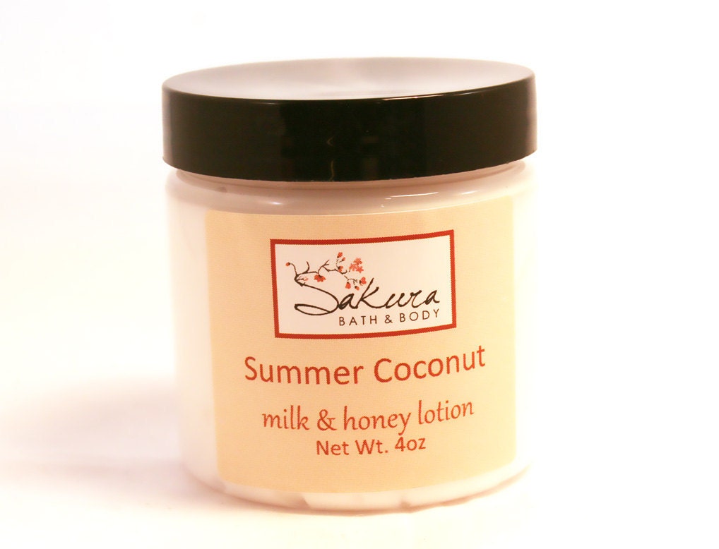 Summer Coconut Creamy Milk  and Honey Lotion with Shea Butter - Handmade Body Cream