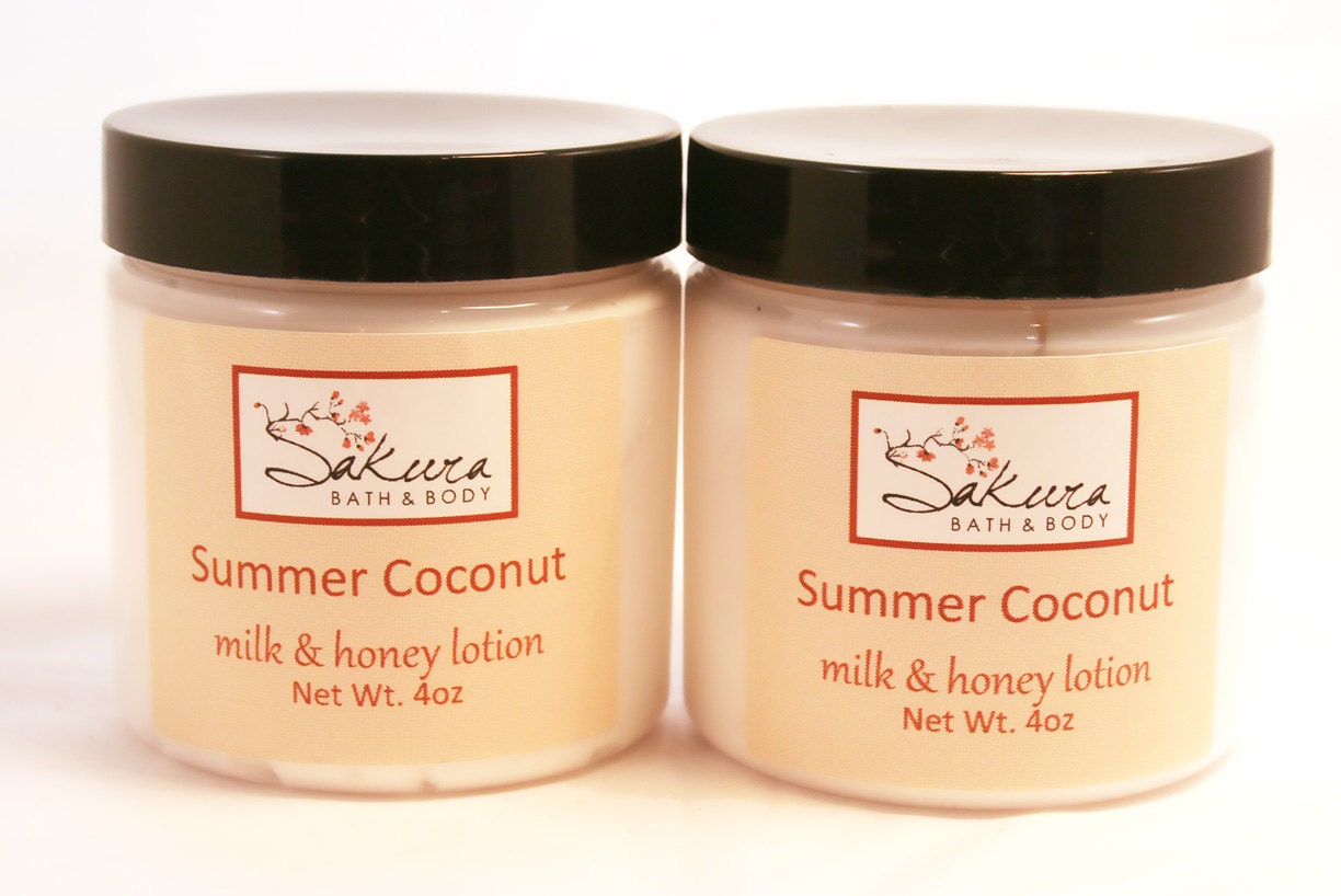 Summer Coconut Creamy Milk  and Honey Lotion with Shea Butter - Handmade Body Cream