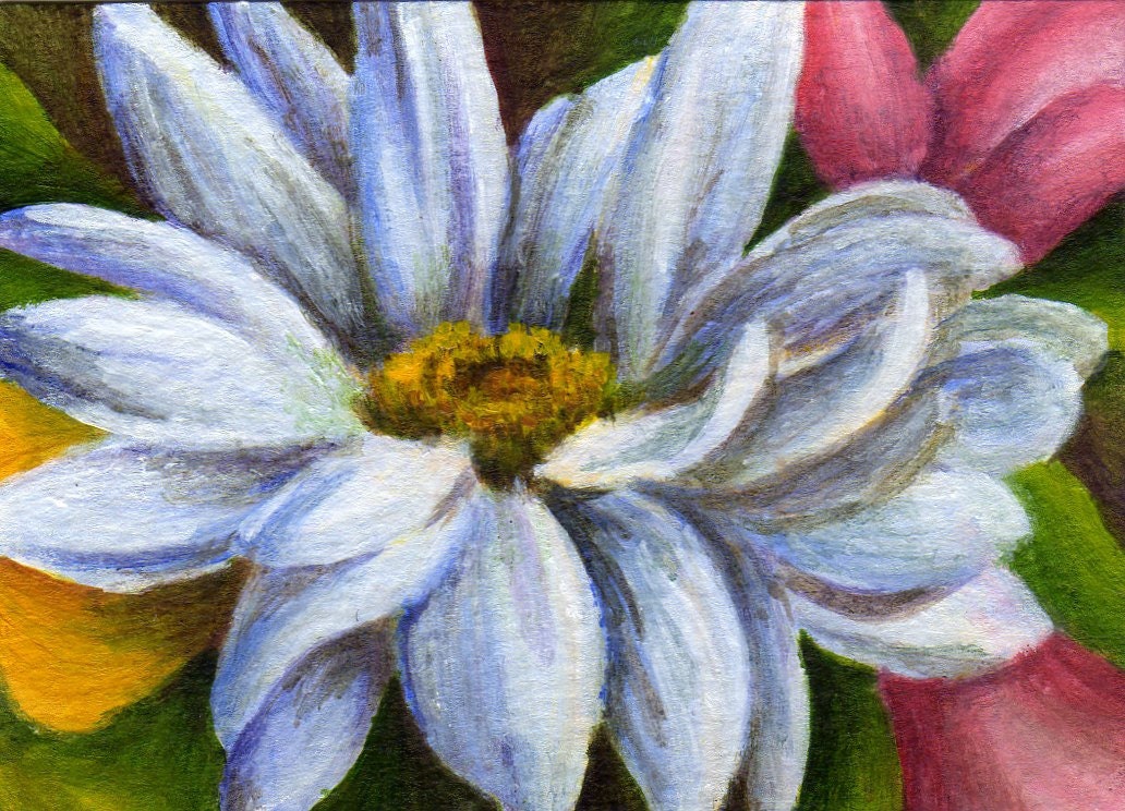 Small Acrylic Flower Painting - ACEO Floral Still Life - Spring Daisy Decor