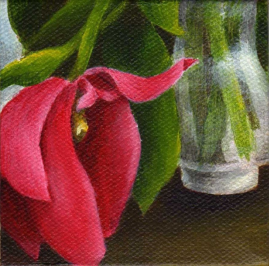 Framed Flower Painting Spring Floral Garden Art Pink Tulip