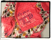 Minky Blanket - Personalized baby blanket -fuchsia minky dot with Pink owl satin- 30x36"