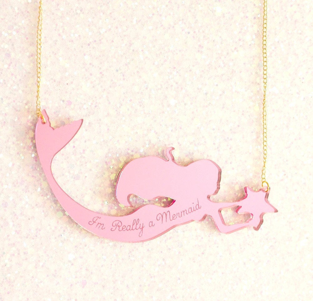 I'm Really a Mermaid Pink Necklace - ilovecrafty