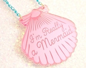 Mermaid Jewelry // A Mermaid gave me this Pink Shell Necklace (Blue chain) // mermaid necklace