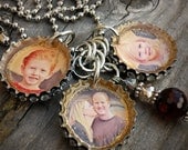 Custom 3 Charm Photo Bottle Cap Necklace