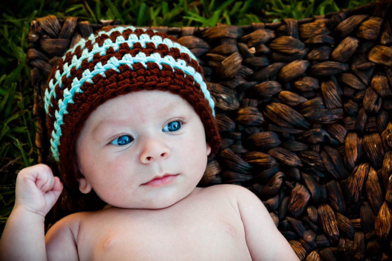 Blue and Chocolate Striped Hat