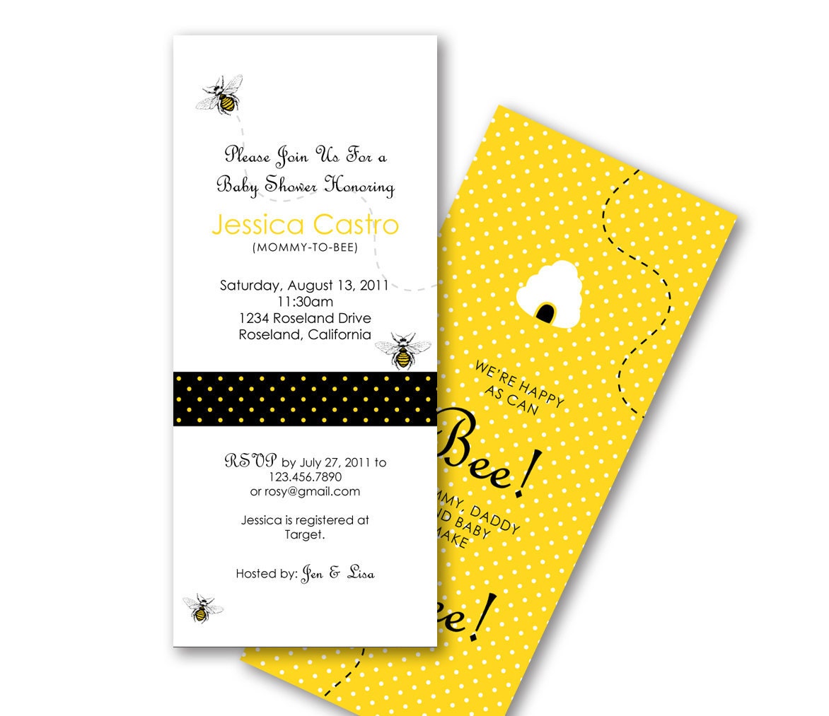 DIGITAL, Printable, DIY Bumble Bee Invitation for Baby Shower or Birthday, Polka Dot