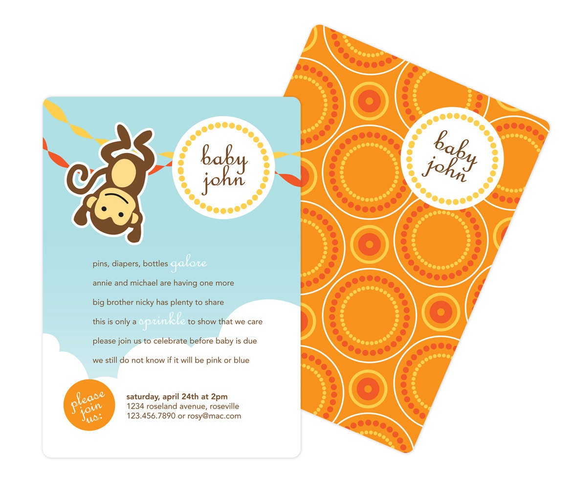 Monkey Baby Shower or Birthday Invitation with Custom Colors