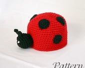 Child ladybug hat PDF crochet pattern 12-36 month preteen teen beanie toddler red black flying insect head covering costume accessory