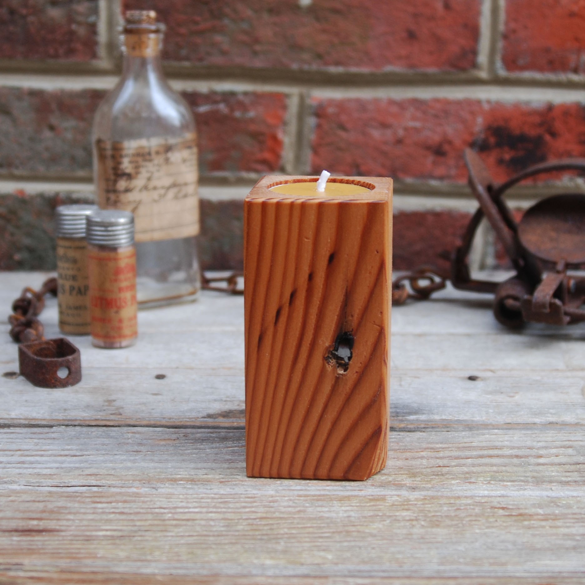 Smoke Stacks- 1 Recycled Olde Growth Pine Candle Holder