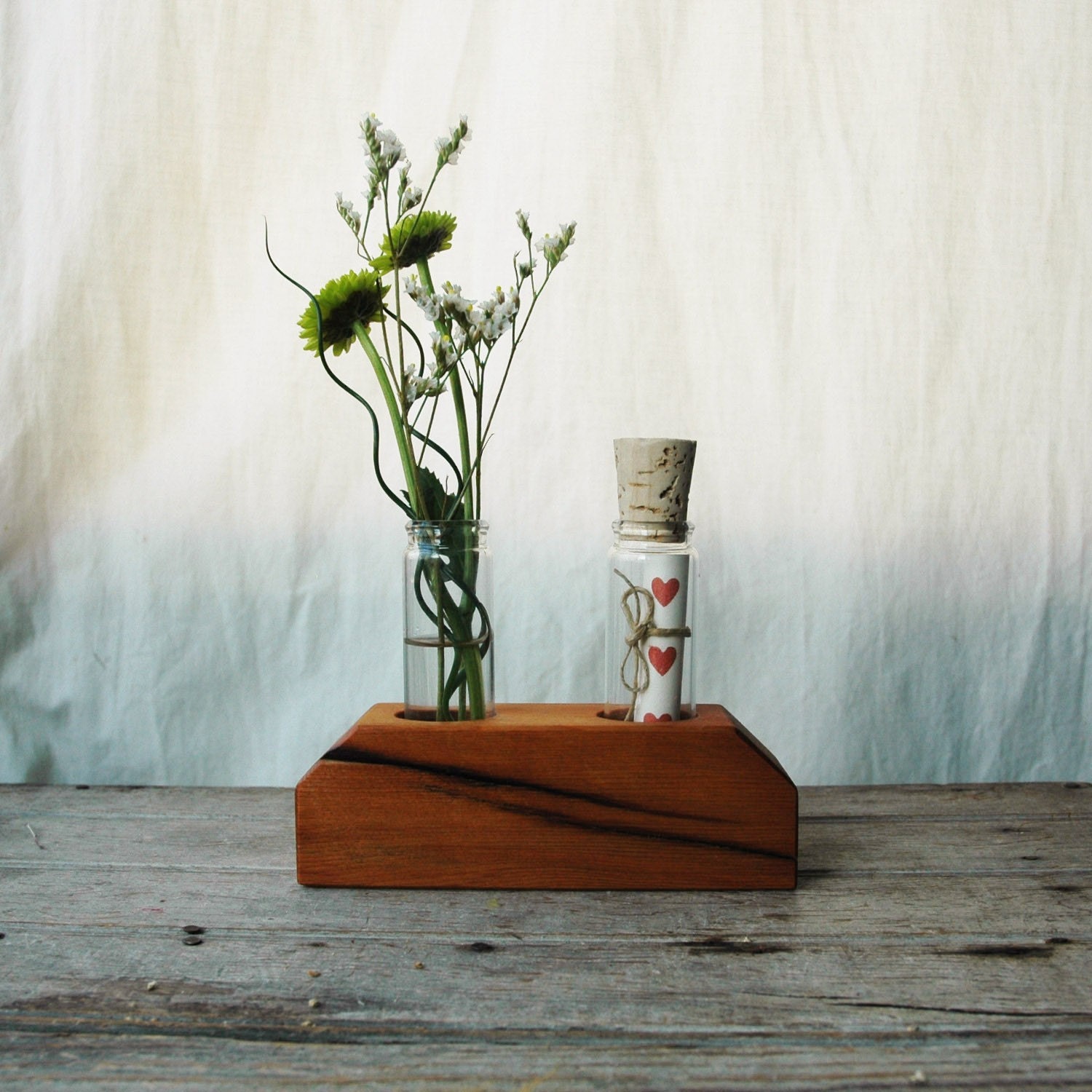 Message in A Bottle Vase: Reclaimed wood, natural, 2 Holes.