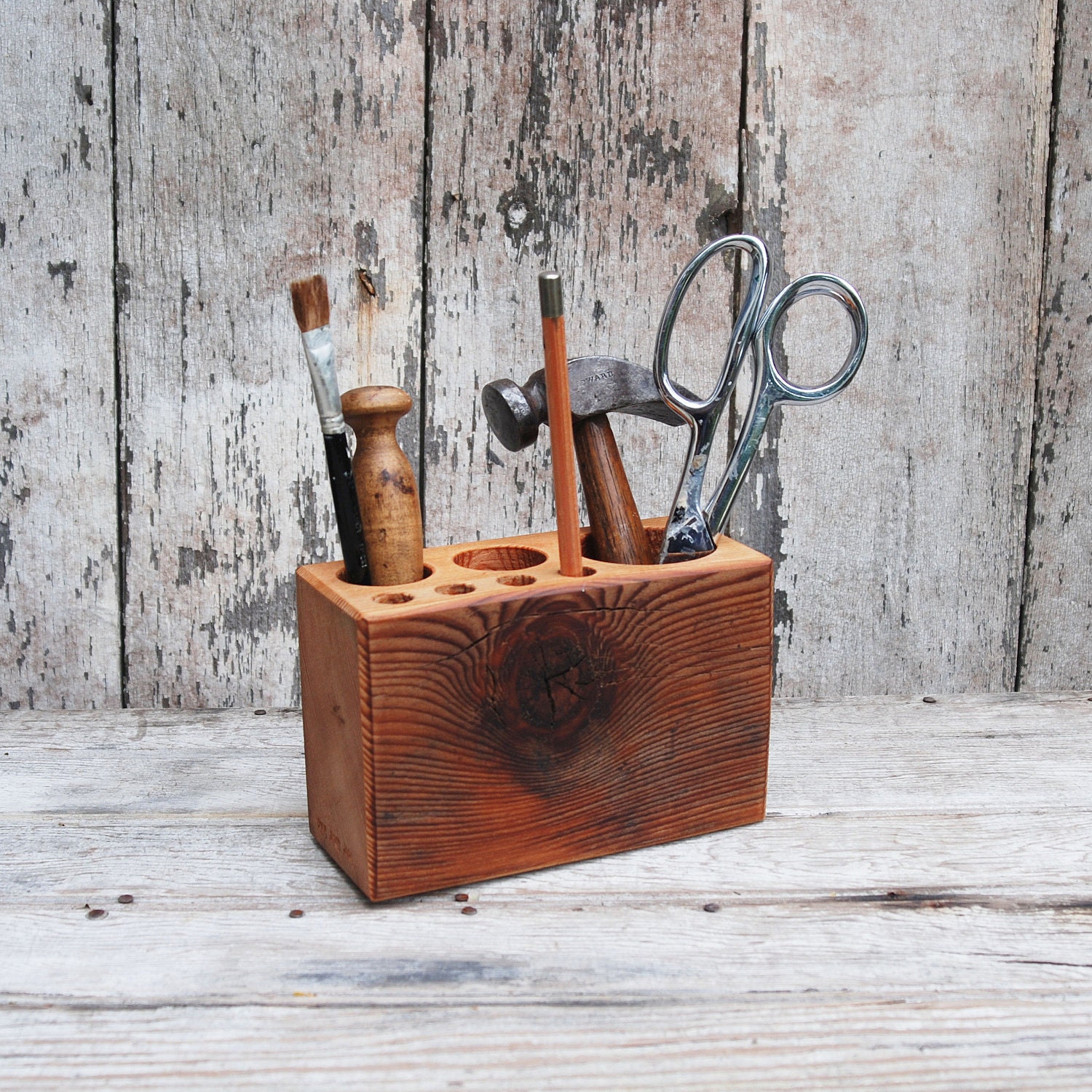 Desk caddy: The Original, rustic, reclaimed wood, Medium.