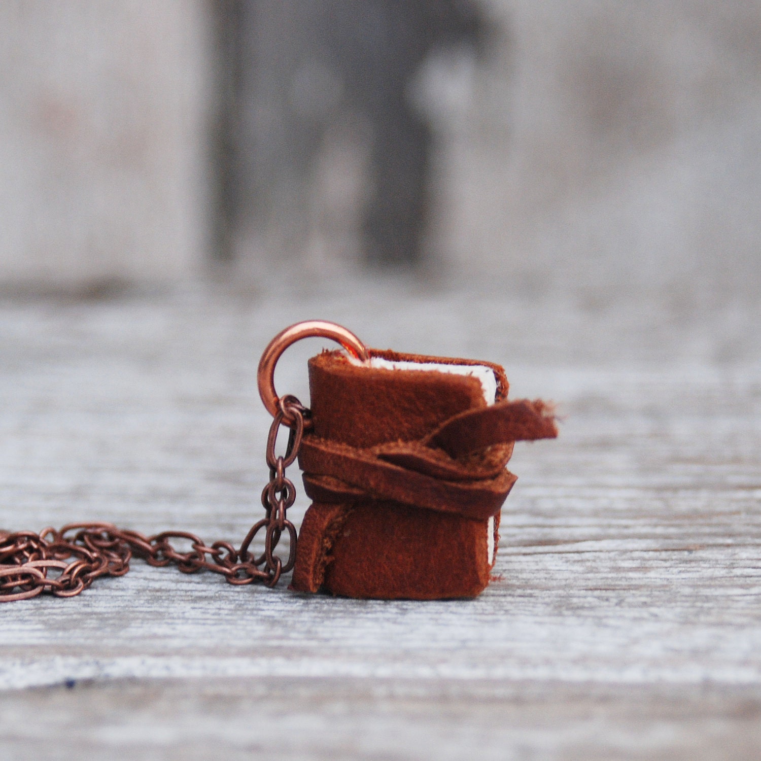 Book Necklace: Small, brown with tie.