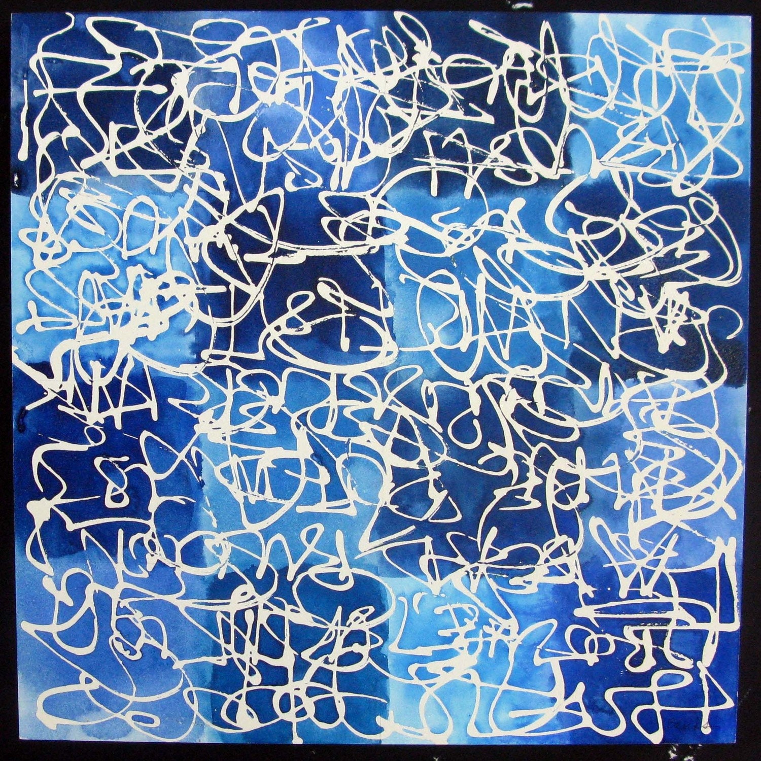 Blue Code 7 - original watercolor painting on clayboard