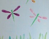 Dragonflies - recycled collage - original watercolor