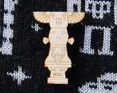 Totem Pole Wooden Brooch