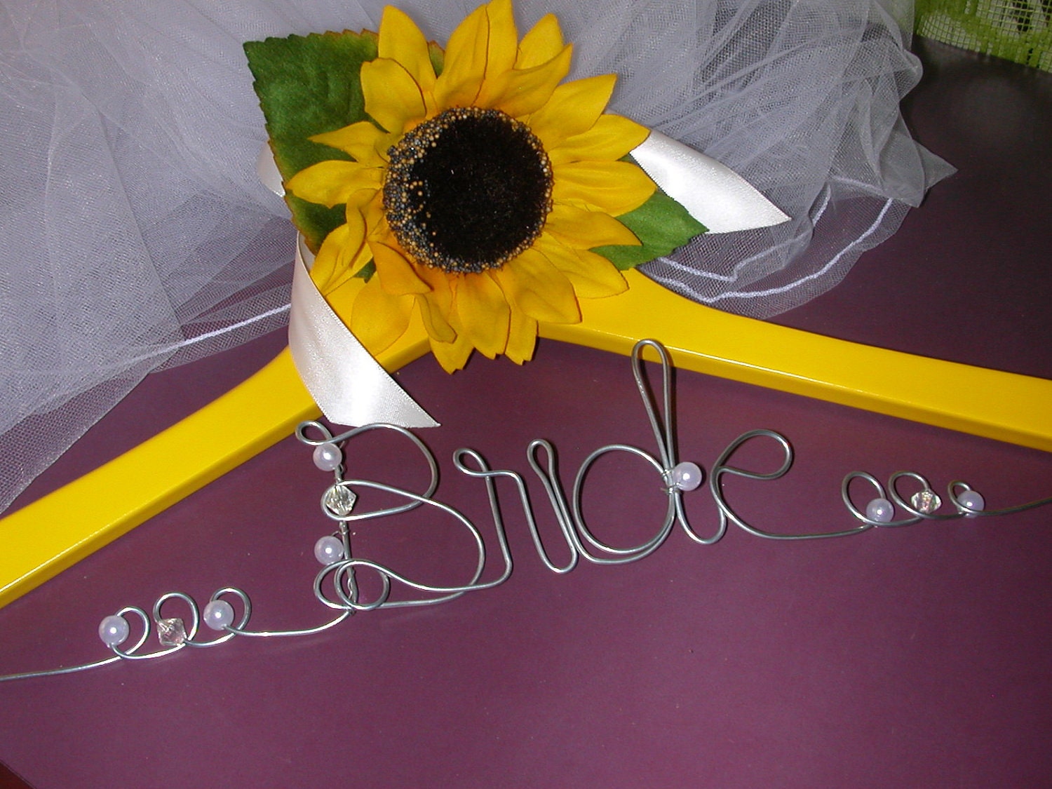 Personalized SUNFLOWER WEDDING HANGER... Bridal Wedding Dress,Wire 'new name' hanger, Personalized hanger bridal hanger Custom hanger